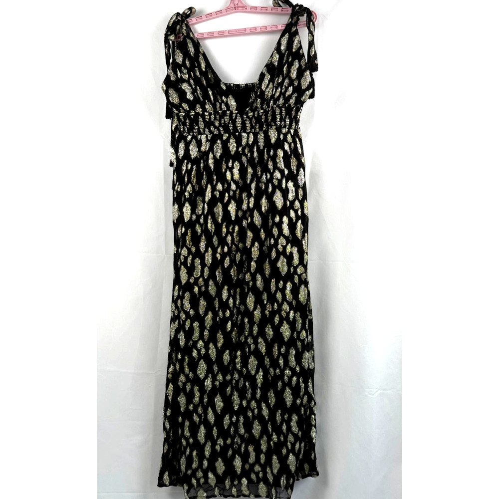 Arula Bohemian Deep V Maxi Dress Sz X Black Metallic Gold Party Evening Festival